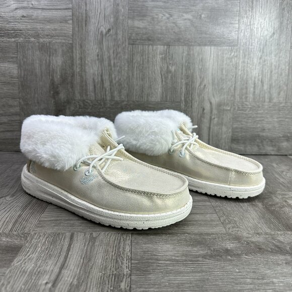Hey Dude Wendy Fold Youth size 2 Metallic Shine Ivory Slip On Shoes - Picture 5 of 8